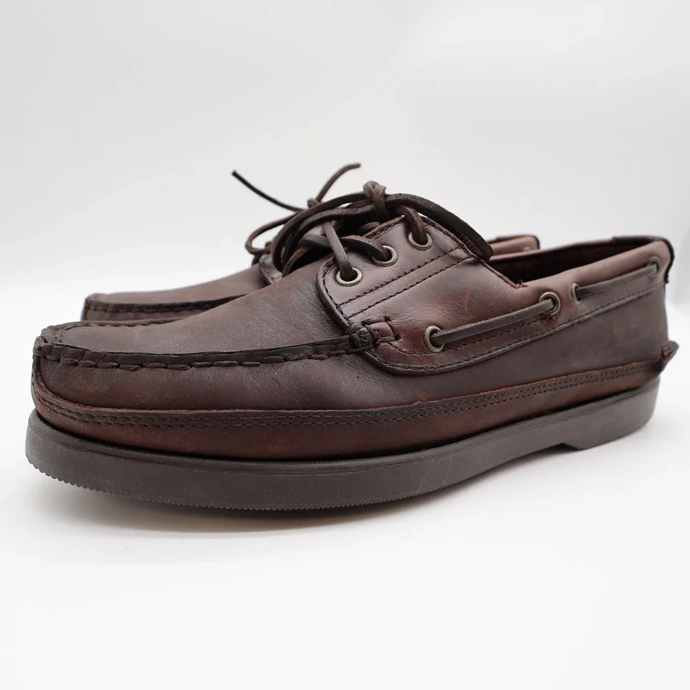 Nunn Bush Boat Shoes Mens 8 Brown Leather Vintage 90s New Old Stock Casuals